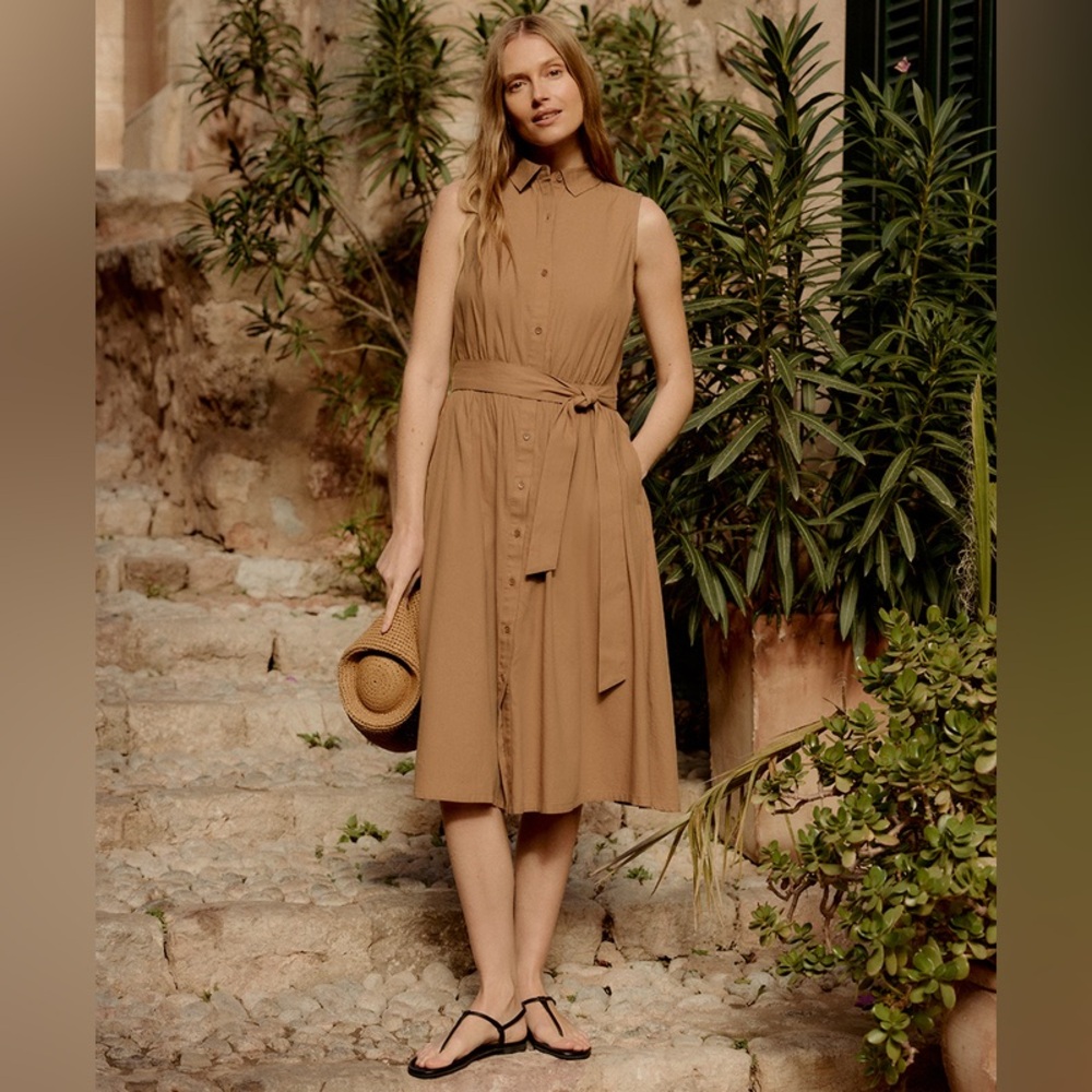 Pact 100% Organic Cotton Sunset Sleeveless Shirtdress in Brown Sugar - Picture 2 of 9